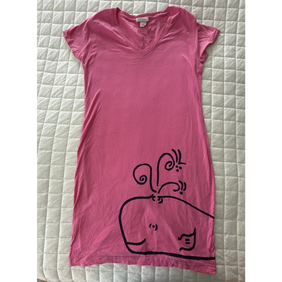 Marushka Dress Womens XL PInk Hand Printed Whale Artsy Preppy Coastal Beach - Picture 3 of 11